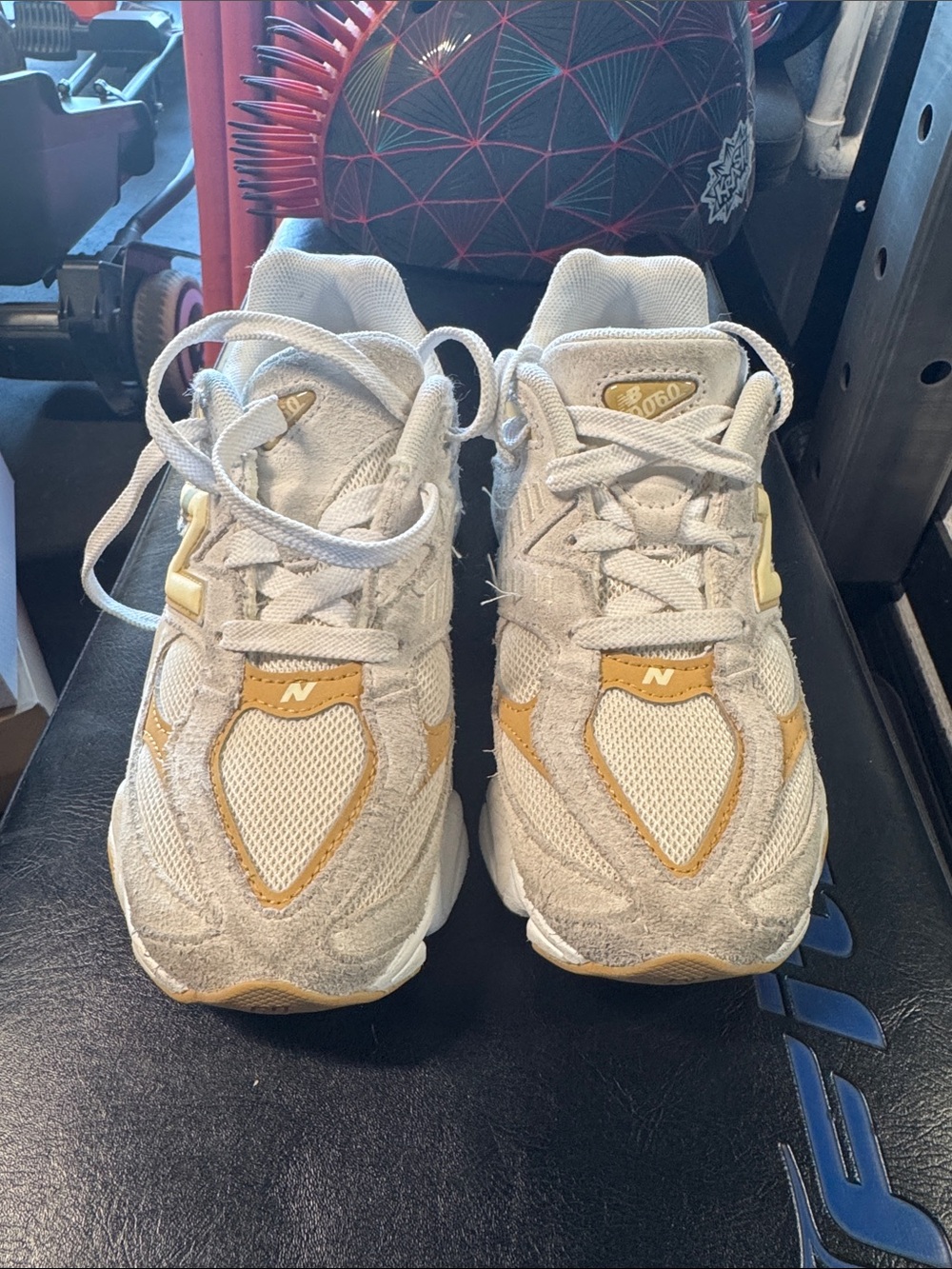 New Balance Women's Cream and Gold Chunky Lace-Up Sneakers - Picture 2 of 4